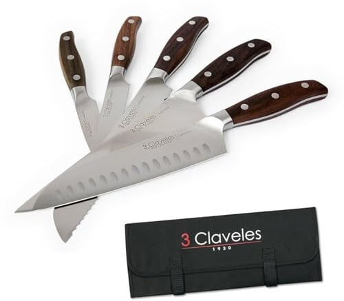 3 Claveles - Juego de 5 Cuchillos Profesionales en Acero Inoxidable Gama NORDEN, Selección Super Chef, Incluye Estuche