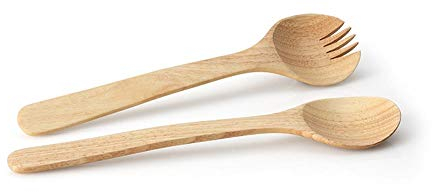 Continenta Holz Salatbesteck 31 cm, 2-teilig, Salatgabel, Salatlöffel, natürliches Servier Besteck