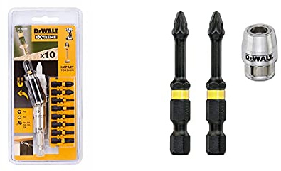 Dewalt Extreme Impact Torsion Bit Set with abknickbarem Bit Holder, Set of 10, DT70578T & DeWalt DEWDT70535T Impact Torsion 2 x PZ2 57mm and Magnetic Screwlock Sleeve,3 Count (Pack of 1)
