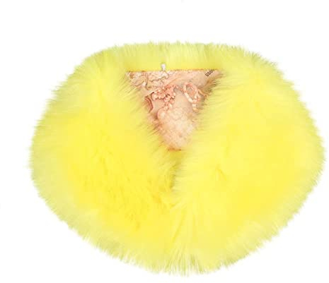 MoreChioce Kunstpelz Kragen Schal, Damen Fauxpelzkragen Faux Fuchspelz Kragen Kunstfell Winterschal Schlauchschal Abnehmbarer Warmer Plüsch Schal Bekleidungszubehör,57cm × 9,5cm Gelb