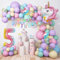 5 Einhorn Ballons Geburtstagsdekoration Mädchen 120 Stück Pastell Macaron Luftballon Girlande Arch Kit, Rosa Lila Confetti Latexballons mit Folienballon Zahl 5 Kuchen Topper Happy Birthday banner