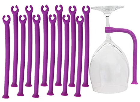 JinYu Paquete de 12 soportes flexibles de silicona para copas de vino, protector de copas de vino, accesorio de silicona para lavavajillas, color morado y azul (morado)