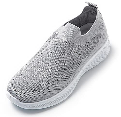 JOMIX Zapatillas Mujer Malla sin Cordones de Verano Zapatillas Depotivas Mujer Sneakers Ligeras Transpirables Brillantes Running Gimnasio Correr, Gris, 39 EU