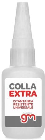 Magazzini GM COLLA EXTRA, Adesivo Istantaneo Multiuso per Acciaio, Plastica, Legno, Metallo, Tappo Anti-occlusione, Colla Cianoacrilato per Modellismo,Resistente alla Benzina, 20gr (1)