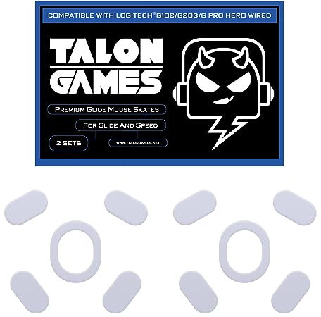 2Sets of TALONGAMES Rounded Curved Edges Mouse Feet Skates Compatible with Logitech G102 / G203 / G Pro Wired Gaming Mouse Feet Replacement,0.8mm, Pure PTFE Material with Super Smooth Glide Pads