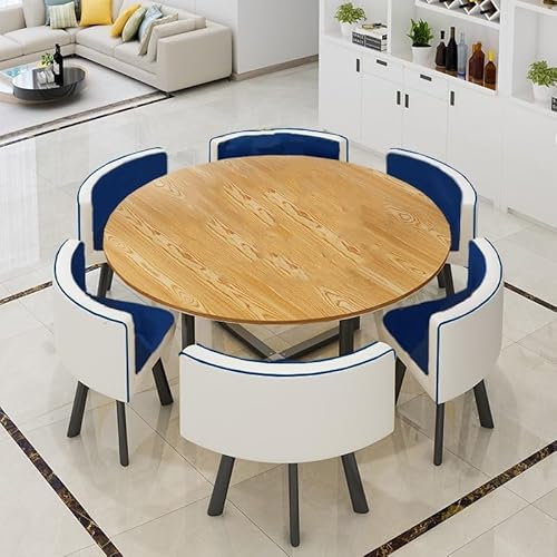 EpuzeR Esszimmergruppe Esstisch mit 6 Stühlen Set, Balkon Esstisch Rund Konferenztisch Besprechungstisch Empfangtisch Verhandlungstisch(Dark Blue)