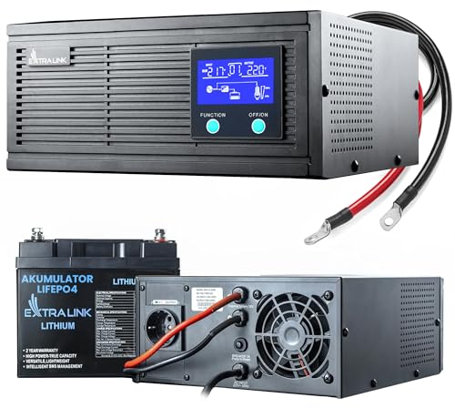 EXTRALINK Notstromversorgung UPS 600VA/480W mit Akku LiFePO4 12.8V 40AH BMS Wechselrichter Reiner Sinus 12VDC USV Inverter LCD Integrierter Schutz CPU-Steuerung unterbrechungsfreie Spannungsversorgung