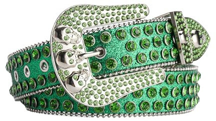 BaronHong Strassgürtel für Damen und Herren – Western-Cowgirl-Gürtel mit Pailletten, Diamanten und Nieten für Jeans und Hosen (grün, M)