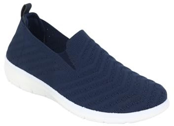 Amber Ladies Wide EE Fit Slip On Shoes Knit Fabric Trainers with Flexisole Navy 6