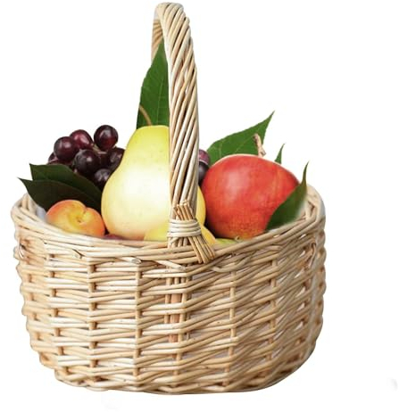 Petit Panier À Fleurs en Osier - Panier À Fleurs en Osier Et Rotin -t - Panier De Pique-Nique - Panier À Fleurs en Rotin Tressé - Panier À Légumes pour Fruits Et Légumes 10x20x17cm