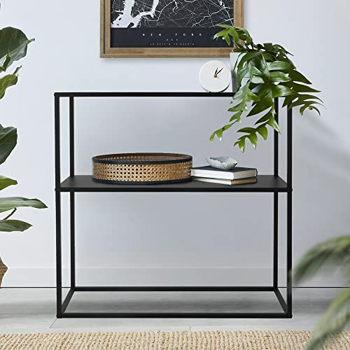 ML-Design Konsolentisch mit 1 Ablage, aus Metall, Schwarz, 80x26x80 cm, Blumenständer Blumenhocker Pflanzenständer Pflanzenregal Standregal Beistelltisch Industrielles Wohnzimmermöbel Deko Flurmöbel