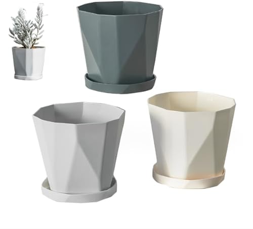 JPORSHU Plant Pots 12CM 3 Pack Indoor Plastic Flower Pots,with Drainage Holes and Saucers Plastic Flower Pot Set Indoor Outdoor for (small)
