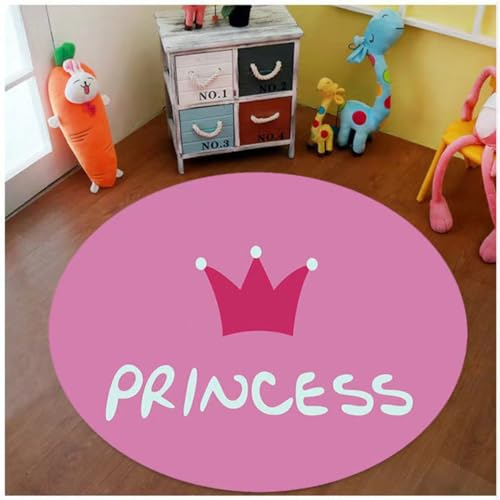 TSMMB Teppich Rund 80 cm Kinderzimmer Mädchen Motiv Cartoon-Krone Teppich Wohnzimmer Schlafzimmer Kurzflor Waschbar Kinderteppich Rutschfes,A9