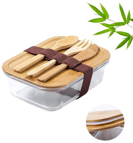 Lunch box isotherme Mabouteille.fr® - Lunch box verre & bambou avec couvercle personnalisable Gravure Laser [ Bento box gamelle repas ]