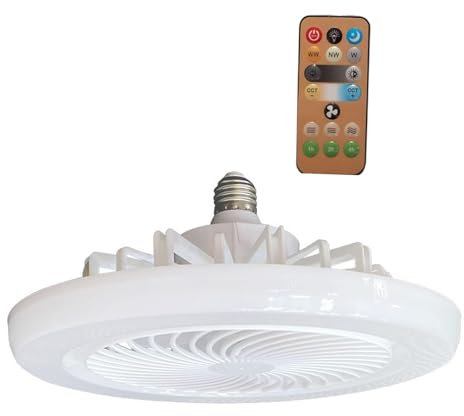 Gralara Ventilatore da soffitto Presa luce Ventilatore Luce Regalo estivo Silenzioso con telecomando Controllo E27 per Sala da pranzo Ristorante Dormitorio, Colore bianco