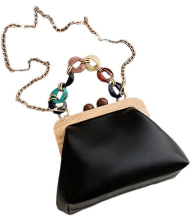 TQUXNGA Vintage Clip Tasche für Frauen Trendy PU Handtasche Kette Crossbody Mode Frauen Clip Tasche, Schwarz