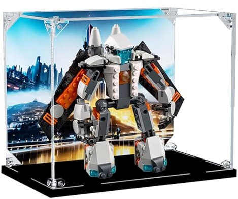 Caja de exhibición acrílica, compatible con el modelo Lego 31034 Future Flyers, caja de exhibición de regalo coleccionable, caja de almacenamiento (solo caja) (base negra)