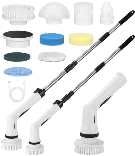 Fregadora Giratoria Eléctrico,Cepillo de Limpieza Electrico con 9 Cabezales De Cepillo Intercambiables,Fregadora Giratoria Eléctrica con Mango Ajustable para Baño, Suelo de Baldosas y Coche