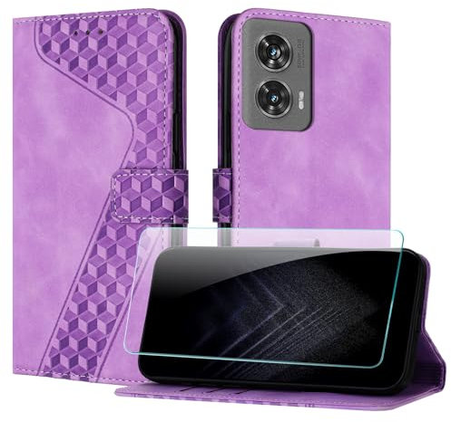 JayModCase Funda para Motorola Moto G Play 5G 2024, PU Piel Flip Carcasa con [Moto G Play 5G 2024 Protector de Pantalla] Cierre magnético Soporte Plegable Tarjetas y Cartera (Púrpura)