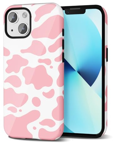 Svanove Cow Print Phone Case for iPhone 13 Mini/ 12 Mini, Girly Cute Cow Case for Women Girls, Luxury Trendy Retro Cool Animal Print Design, Aesthetic Pattern Y2k Hard Shell Plastic Cover, Pink