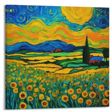 XFPMXC Kunstdruck auf Leinwand, bunte Wolken am ländlichen Horizont, 60 x 60 cm