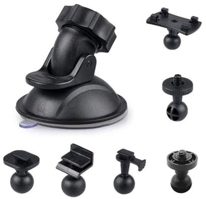 Dash Cam Mount, Car Suction Cup for 360 Degree Angle Dash Cam Holder with 6 Types Adapter for Driving DVR Camera Camcorder GPS Action Cameras