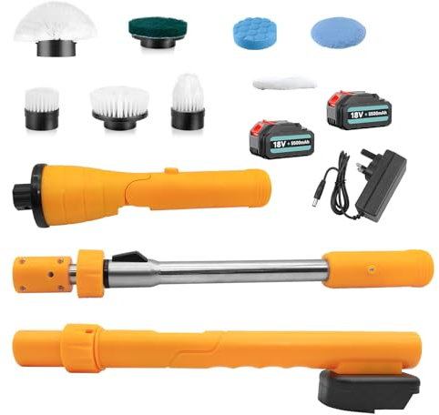 Cordless Cleaning Brush Up to 450 RPM, 4 Adjustable Angles Three-Speed with 8 Replaceable Brush Heads, Two 5.5Ah Batteries and Charger for Bathroom Kitchen Car