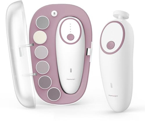 Momcozy Lima de uñas eléctrica para bebé, cortaúñas recargable para bebé, cortaúñas eléctrico suave con luz nocturna, 7 almohadillas de repuesto para cabezal de molienda, color rosa