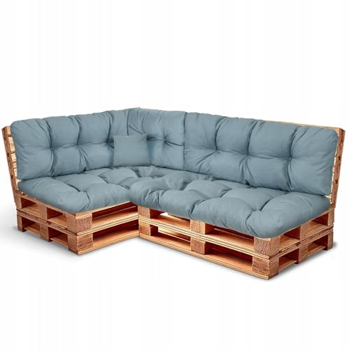 Wool & Home Palettenkissen Set 240x80cm 6-Teilig (für 2 Paletten) - Sitzkissen für den Garten, Gartenkissen Set für Gartenmöbel Gefüllt mit Granuliertem Poulirette-Schaum Blau