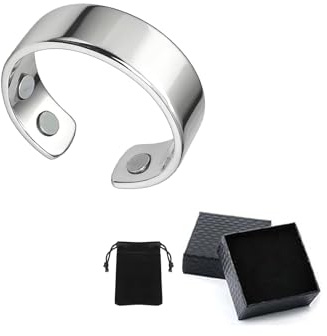 STOAT Magnetfeldtherapie Ring Vital Ring, Verstellbarer Offener Design Magnetring, Hypoallergen Edelstahl, Verbessert Schlaf & Reduziert Angst & Stress für mehr Vitalität(silbern)
