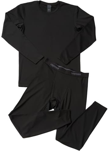 LAPASA Herren Innenfleece Thermounterwäsche Set, Thermounterhemd & Thermohosen Funktionsunterwäsche M57, Schwarz (Wärmer), XL