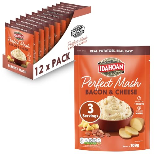 Idahoan Perfect Mash Cheese & Bacon, Instant Mash Potato, 109 g, Pack of 12, 29700921484