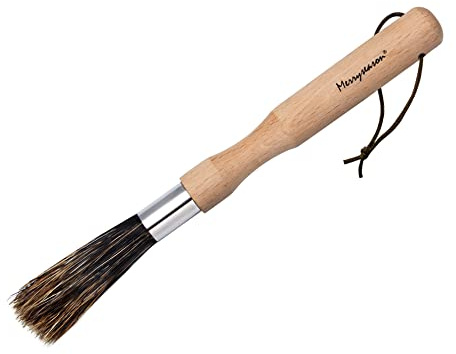 Coffee Grinder Cleaning Brush - Espresso Maker/Machine Cleaner Tool for Home Kitchen Barista - Beechwood Wood Handle, Natural Boar Bristles, Leather Hanging Loop, 8