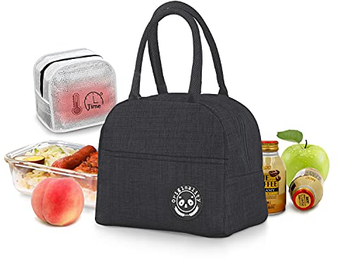 JEEZAO Klein Leicht Lunch Tasche,Kühltasche Isoliertasche zur Arbeit Schule,Picknick,Faltbar Wasserdicht Reißverschluss 6L (Schwarz)