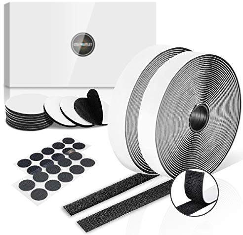 Klettband Selbstklebend Extra Stark 8 m Langes 20 mm Breit (Schwarz), Klettverschluss Selbstklebend Rund 50 mm / 20 mm (Je 10 Paar), Geeignet für DIY, Moskitonetze für Türen und Fenster usw