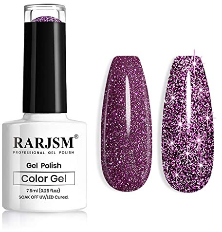 RARJSM Diamond Gel Nail Polish,Dark Purple Reflective Glitter GelPolish,Sparkle Shiny Gel Nail Polish for Home Design Glitter Nail Art UV LED Curing Reqired 7.5ml