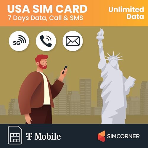 SimCorner USA Travel SIM – 7 Days Unlimited 5G/4G Data | 3-in-1 (Standard/Micro/Nano) | Calls & Texts to US & Hawaii | T-Mobile Prepaid