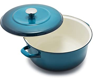 Merten & Storck European Crafted Enameled Iron, Round 7QT Dutch Oven Casserole with Lid, Aegean Teal