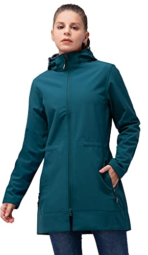 33,000ft Softshelljacke Damen Lange Übergangsjacke Wasserdicht Winddicht Softshellmantel Windbreaker Atmungsaktiv Wanderjacke Outdoor Mantel mit Abnehmbarer Kapuze Blau 4XL