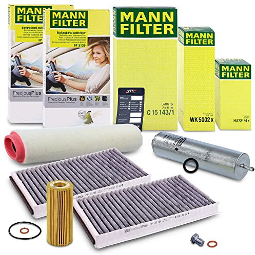 MANN-FILTER Inspektionspaket Filterset 1x Ölfilter, 1x Luftfilter, 2x Innenraumfilter FreciousPlus, 1x Kraftstofffilter, 1x Ölablassschraube mit Dichtung Kompatibel mit BMW 5er (E60)(E61)