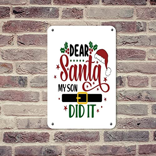WSDESDEC Zaun-Wanddekoration, Geschenke, Poster, Dear Santa My Son Did It, individuelles Metallschild, Bauernhaus, Garage, Schilder für Hütte, Outdoor, Küche, Heimdekoration, 30,5 x 20,3 cm