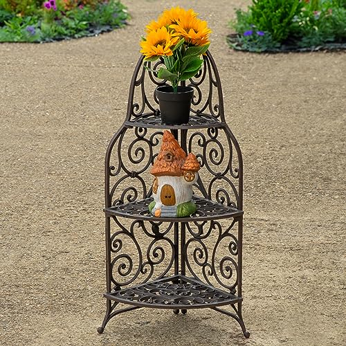 Woodside 3 Tier Cast Iron Indoor/Outdoor Garden Plant Pot Flower Stand, Heavy Duty, 80cm Tall