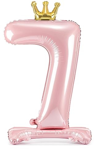 Folienballon 7. Geburtstag XXL Ballon 7 Pink stehen Ballon 7 Geburtstag Mädchen Kindergeburtstag Luftballon Zahl 7 Rosa goldene Krone, 84cm