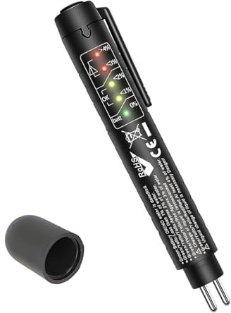 BESULEN Testeur de liquide de frein, outil de test de diagnostic de frein automatique avec 5 indicateurs LED, analyseur d'humidité d'huile hydraulique DOT3/4/5.1, stylo de test pour vérifier le moteur