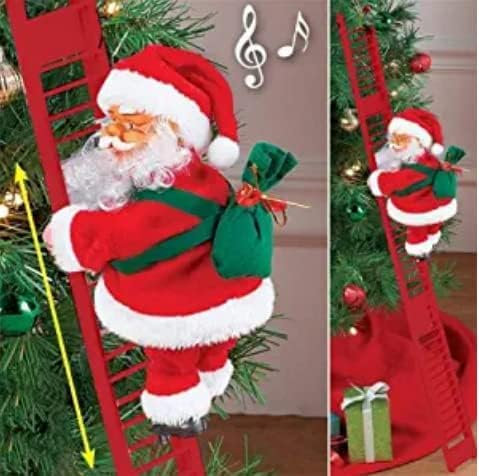 Weihnachtsmann Elektrische Leiter mit Musik, Klettern Weihnachtsmann Dekorationen, Geeignet für Weihnachten Kinder Urlaub Party Neujahr Geschenke, Weihnachtsbaum Dekoration Hängende Dekorationen (C)