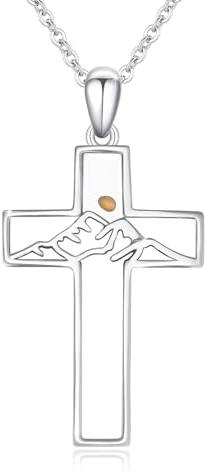 CUOKA MIRACLE Kette mit Kreuz Damen 925 Silber Berg Senfkorn Glauben Kreuz Anhänger Halskette Kreuzkette Herren Männer Schmuck Geschenk für Ehemann Sohn Bruder