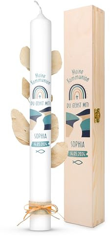 AMARI ® Kommunionkerze personalisiert Glaubensweg H:40cm/⌀:4cm - Selbst gestalten für Jungen/Mädchen
