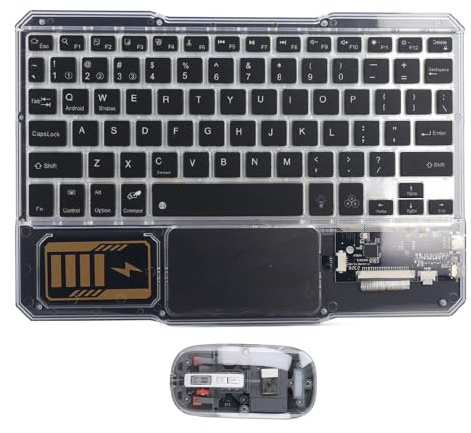 Bluetooth Keyboard and Mouse Combo, Transparent Rechargeable 2.4G Wireless Keyboard and Mouse Set 7 Color Backlit USB Light Up Keyboard with Touchpad for IOS Android Windows