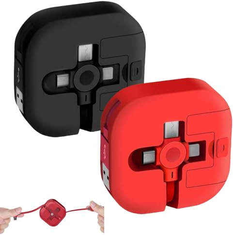 2Pcs 3 In 1 Data Cable Phone Stand, 3A Multi Fast Charger Cable 1m, Retractable Multi-Phone Charging Cable With Light-ning/Type C/Micro Usb Ports For iPhone, Laptops, And Other Types (Red+Black)