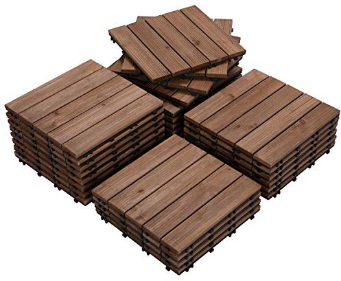 Yaheetech Set de 27 Baldosas de Abeto 30x30 cm para 2,6 m² 5 láminas de Suelo de Madera Piso Antideslizantes Terraza Piscina Jardín Patio Balcón Baño Marrón